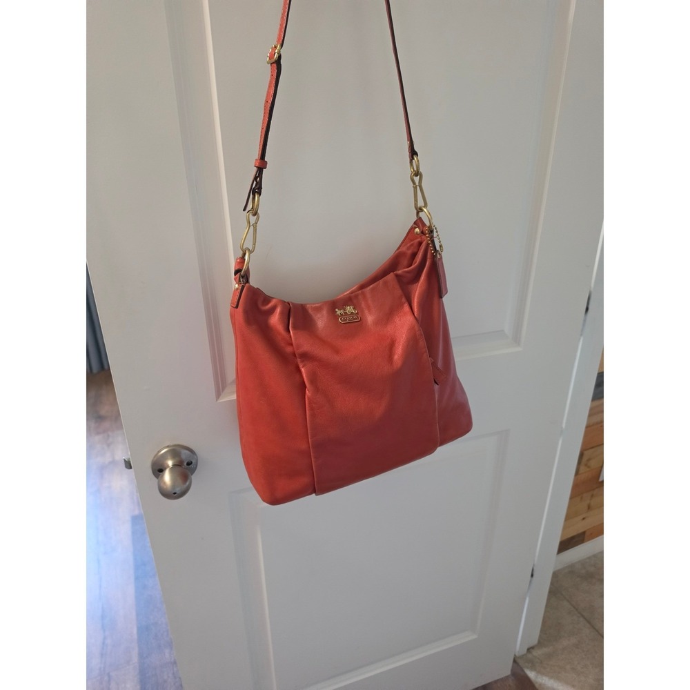 Coach Madison Maggie Orange Leather Hobo Shoulder Bag Gold Hardware 14324